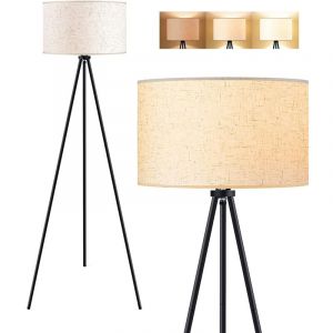 Rosnek - Lampadaire en Bois avec Abat-jour en Lin Beige - Ampoule E27 12W 3 Températures, pour Décoration Salon/Chambre à Coucher