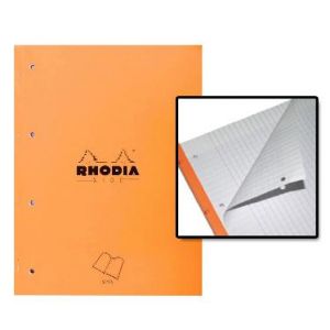 Image de Rhodia 118016C - Bloc feuillets Side A4, 160 pages perforées microperforés 80 g/m², coloris blanc, quadrillé 5x5, perforés 4 trous