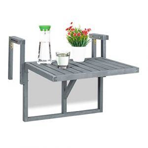 Relaxdays Table repliable en bois, meuble d'appoint à suspendre et à plier, hauteur réglable, HxLxP : 55x70x65 cm, gris