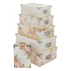 Lot de 6 Boîtes de rangement coins en métal déco Perle de rose