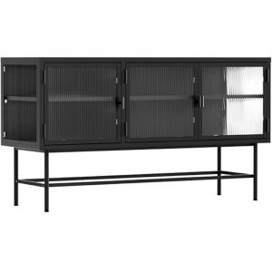 Oviala Buffet moderne 3 portes 120 cm en métal et verre noir