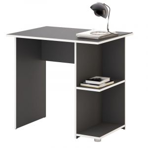 Image de Idimex Bureau pour enfant ou adulte NOVA, bureau informatique table d'ordinateur rangement ouvert 2 tablettes en mélaminé gris mat et blanc