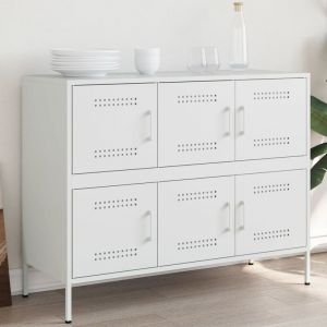 VidaXL Buffet blanc 100,5x39x79 cm acier laminé à froid, meuble de rangement, meuble de rangement de cuisine, meuble de rangement de salon