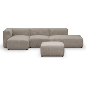 Canapé d'angle à gauche modulable avec méridienne 5 places en velours côtelé taupe + pouf - Modulo New