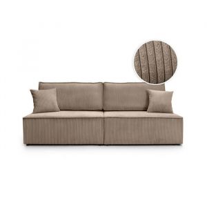 Loungitude Canapé convertible 3 places sans accoudoirs en velours côtelé taupe