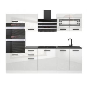 Cuisine Equipee Complete Tracy Muebles de Cuisine Complets - 240 cm. Cuisine Complete avec Plan de Travail, Blanc très Brillant - Belini