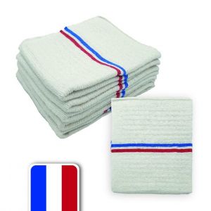 LNT - Lot 5 serpillères gaufrées blanches 60x100 FABRIQUÉES EN FRANCE.Polyvalent pour laver, essuyer, éponger tous les sols