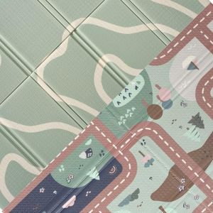 Beaba Tapis de Motricité XXL 200x150 cm, Tapis d'Eveil Réversible 2 Faces, Mousse Haute Densité 1,5 cm, Imperméable, Facile à Nettoyer, Pliable avec Sac de Transport, Play Life/Landform