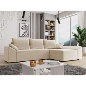 Bestmobilier - Mike - canapé d'angle réversible - 4 places - convertible avec coffre - en velours - beige - Beige