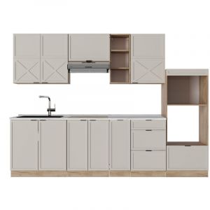 Cuisine Fame-Line, GrisBeige/Ch&ecirc;ne dor&eacute;, 280 cm sans plan de travail, Vicco