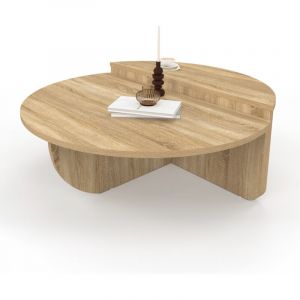 Idmarket Lot de 2 tables basses rondes GUILIA asym&eacute;triques fa&ccedil;on h&ecirc;tre