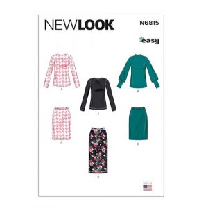 New Look Patron de couture UN6815A pour hauts et jupes en tricot pour femme en deux longueurs A (38-40-42-44-46-48-50)