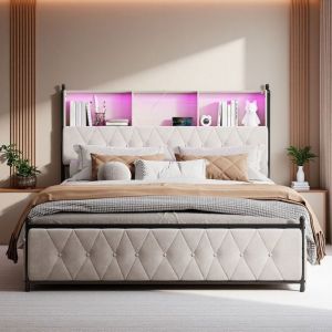 Lit Double - King - 180x200cm - 4 Tiroirs XXL - USB/Type-C - LED RGB