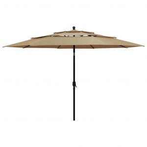 VidaXL Parasol à 3 niveaux avec mât en aluminium Taupe 3,5 m