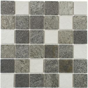 Image de Mosaïque mixte résine & pierre 30 x 30 cm carreau 5 x 5 cm mixte pierre et résine blanc