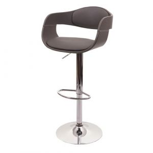 Tabouret de bar MENDLER HWC-A47b design rétro bois simili cuir gris-mat