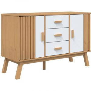 VidaXL Buffet, Armoire avec Tiroir et Porte, Garde-robe avec Pieds, Meuble de Rangement avec Compartiment, Moderne, Blanc et Marron Bois Massif de Pin