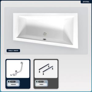 Baignoire asymétrique - 160 x 90 cm - Droite - sans Habillage - avec Pieds - Vidage Chrome - INTIMA