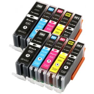 10 paquets de cartouches de marque maison pour Canon (capacité d'encre XXL - noir et couleur - 28 ml / 13 ml - multicolore)