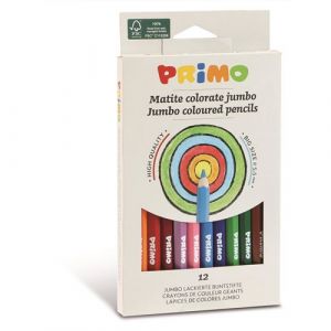 Primo Crayon de Couleurs Enfants +3 Ans et Artistes, Mine Ø5,5 mm, 12 Couleurs Crayon Papier Professionnelles pour Papeterie, Fourniture Scolaire et Loisirs Créatifs, Crayon de Couleur Estompables