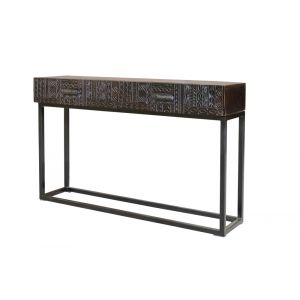 Console en bois de manguier et pieds en métal noyer foncé