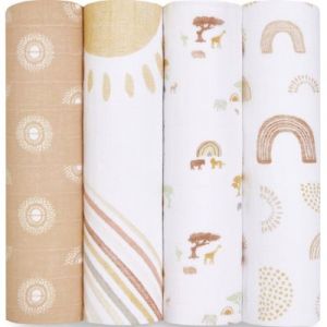 Aden + Anais Lot de 4 maxi langes en coton Keep Rising (120 x 120 cm)