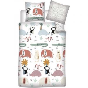 Aymax Parure de lit r&eacute;versible Safari - Blanche - 140 cm x 200 cm