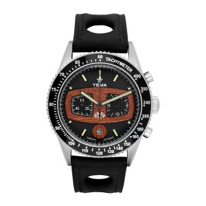 Image de Yema Montre Homme - RALLYGRAF - Cuir Noir Perfor&eacute; - 42mm - 10 Bar - YMHF1483