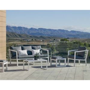 H&eacute;v&eacute;a Ensemble Salon Sofa De Jardin Aurana 8+2 En Aluminium Blanc