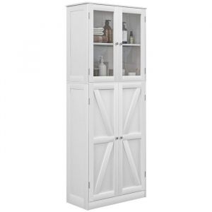 Homcom Buffet haut salle de bain moderne - 4 portes, 3 étagères - verre trempé MDF blanc