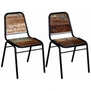 D&eacute;coshop26 Lot de 2 chaises de salle &agrave; manger cuisine style industriel bois de r&eacute;cup&eacute;ration solide CDS020284