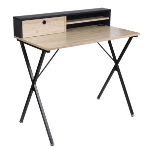 Image de Bureau multi-rangement effet bois et noir