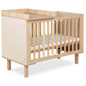 Monmobilierdesign LAURA Lit b&eacute;b&eacute; &eacute;volutif &agrave; barreaux avec barri&egrave;re de s&eacute;curit&eacute; 120x60 Champagne avec plan &agrave; langer amovible