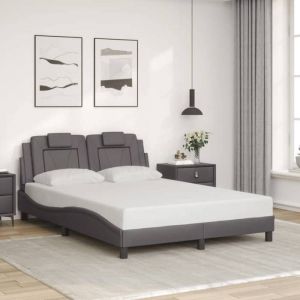 VidaXL Cadre de Lit avec Tête de Lit, Lit Rembourré avec Coussin, Lit Double, Lit Adulte Chambre, Moderne, Gris 140x190 cm Similicuir