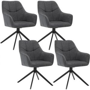 Woltu - Lot de 4 Chaises de Salle à Manger Pivoter à 360°en Chenille + velours côtelé + métal, 45 x 41 x 86cm, Chaise de Cuisine avec Dossier, Gris