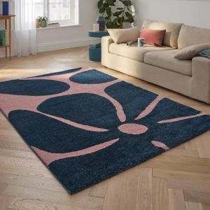 Nazar Tapis vintage style année 70 à motif fleur Bleu - 200x280
