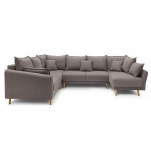 Image de Bobochic Canapé panoramique XXXL convertible coffre MIA Angle droit Taupe