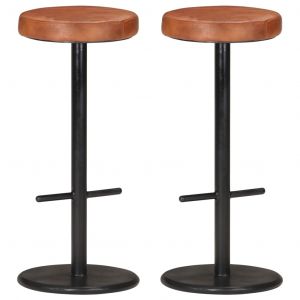 VidaXL Tabourets de bar 2 pcs Marron Cuir véritable