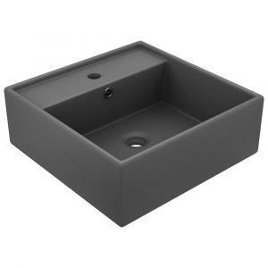 Lavabo carré de luxe à trop-plein vasque à poser de toilette lave-mains de salle de bain salle cosmétique 41x41 cm céramique gris foncé mat 02_0002692