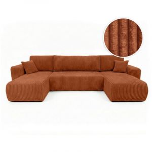 Loungitude Canap&eacute; panoramique convertible 6p ALYA velours cotel&eacute; &eacute;pais Terracotta