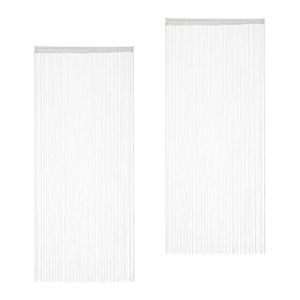 Relaxdays Fadenvorhang wei&szlig;, 2er Set, k&uuml;rzbar, mit Tunneldurchzug, f&uuml;r T&uuml;ren & Fenster, Fadengardine, 90x245 cm, White Rideau &agrave; Fils r&eacute;glable