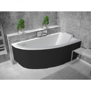 Baignoire asymétrique 140 x 70 cm + tablier noir + repose tête - PRAKTIKA - Droite