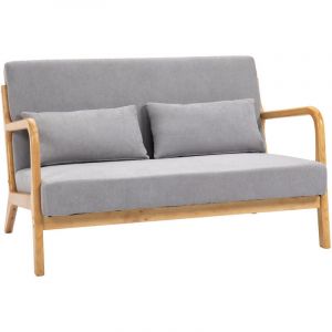 Homcom Canap&eacute; lounge 2 places 4 coussins bois h&eacute;v&eacute;a aspect velours gris