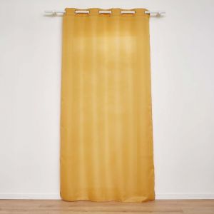 Douceur d'intérieur, Rideau à Oeillets (140 x 260 cm) Zeline Jaune, Polyester Uni et Fils Métallisés
