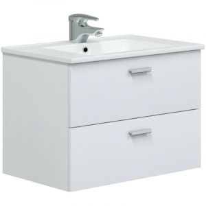 Dmora - Meuble sous lavabo Denison, Armoire de Toilette, Récipient pour lavabo, Meuble d'évier, 70x45 h50 cm, Blanc Brillant
