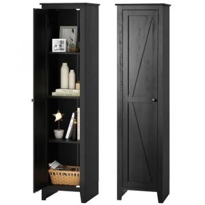 Costway Meuble Colonne De Salle De Bain Avec 4 Étagères Et Porte, Pour Salle De Bain, Salon, 43 X 39,5 X 183 Cm, Noir
