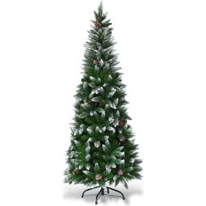 Costway Arbre de No&euml;l Artificiel INCLUANT LES CONES DE PIN - Avec Support M&eacute;tallique - 180 cm