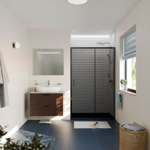 Ceramia PURA Porte de douche 100x195cm coulissante anticalcaire avec profil&eacute;s Noir mat (CERAHP100BGG)