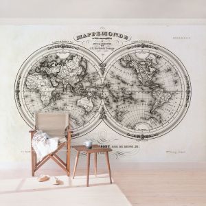 Image de Bilderwelten Papier peint intissé Carte du monde - carte française des hémisphères de 1848 - Peinture murale Grand - Dimension HxL: 190cm x 288cm