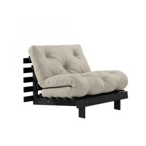 Fauteuil convertible futon ROOTS pin laqué noir matelas 90 x 200 cm coloris lin